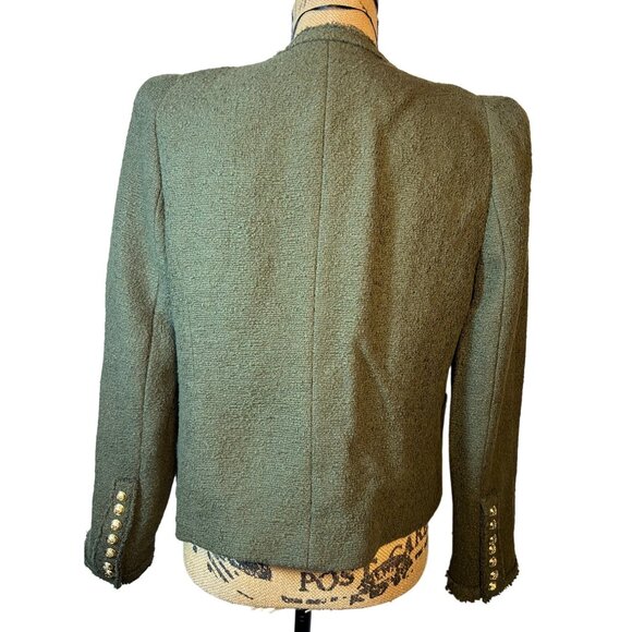 Zara Womens L Blazer NWT Olive Green Tweed Gold Buttons Shoulderpads - Picture 2 of 10